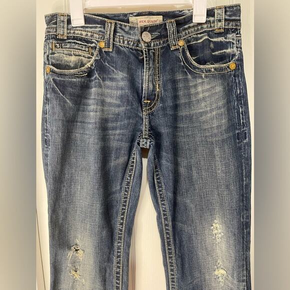 MEK Y2K Distressed Denim cream stitching Bootcut Men’s Jeans Mykonos 32 - Picture 2 of 8